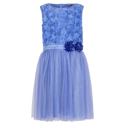 blue 3D Rose Top Prom Dress